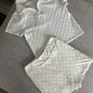 White Textured Polo Top and Shorts Set